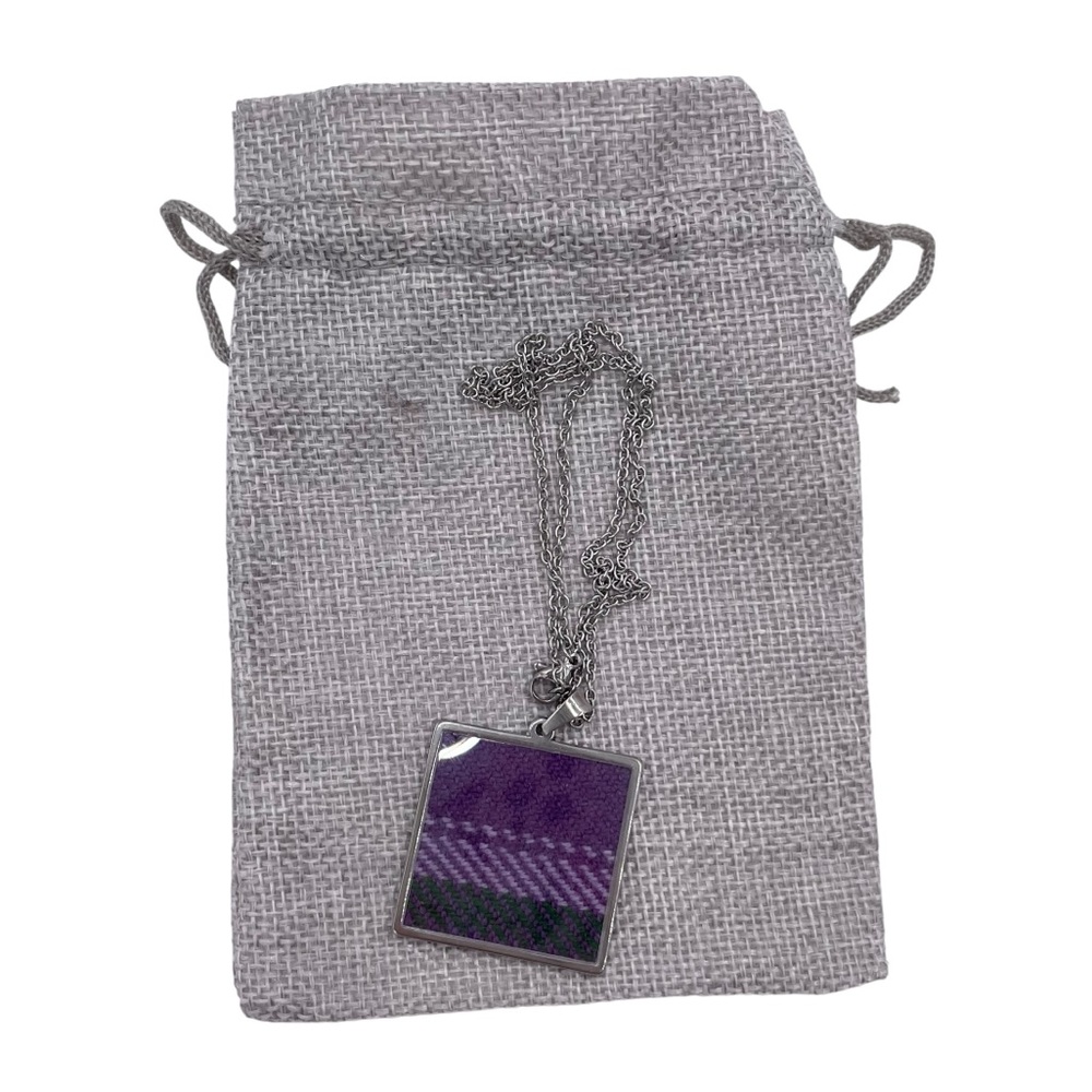 Gracie J Scottish Tartan Plaid Square Pendant Necklace Purple Made in Scotland